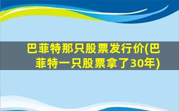 巴菲特那只股票发行价(巴菲特一只股票拿了30年)-图1