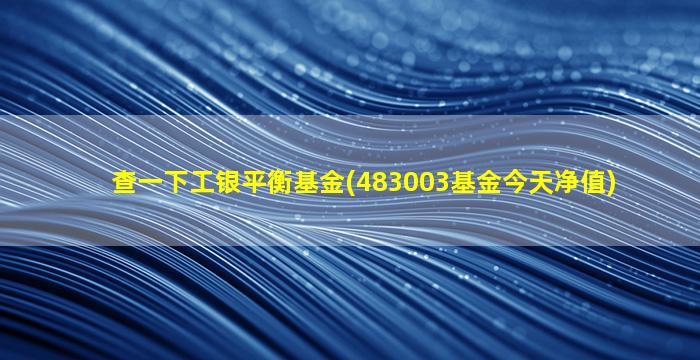 查一下工银平衡基金(483003基金今天净值)-图1