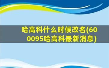 哈高科什么时候改名(600095哈高科最新消息)-图1