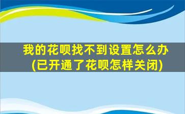 我的花呗找不到设置怎么办(已开通了花呗怎样关闭)-图1