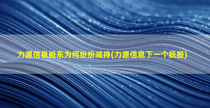 力源信息股东为何纷纷减持(力源信息下一个妖股)-图1