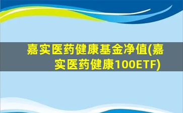 嘉实医药健康基金净值(嘉实医药健康100ETF)-图1