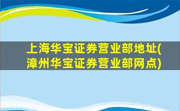 上海华宝证券营业部地址(漳州华宝证券营业部网点)-图1