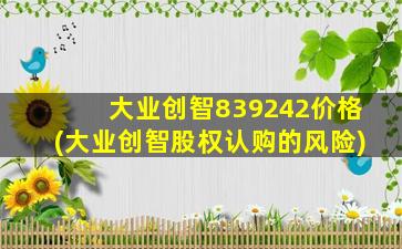 大业创智839242价格(大业创智股权认购的风险)-图1