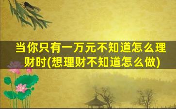 当你只有一万元不知道怎么理财时(想理财不知道怎么做)-图1