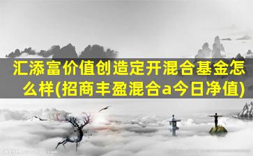 汇添富价值创造定开混合基金怎么样(招商丰盈混合a今日净值)-图1