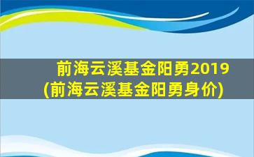 前海云溪基金阳勇2019(前海云溪基金阳勇身价)-图1