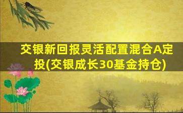 交银新回报灵活配置混合A定投(交银成长30基金持仓)-图1