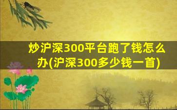 炒沪深300平台跑了钱怎么办(沪深300多少钱一首)-图1