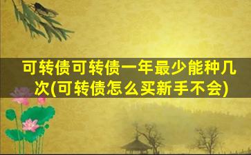 可转债可转债一年最少能种几次(可转债怎么买新手不会)-图1