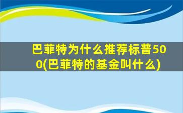 巴菲特为什么推荐标普500(巴菲特的基金叫什么)-图1