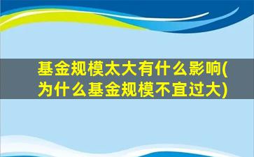 基金规模太大有什么影响(为什么基金规模不宜过大)-图1