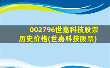 002796世嘉科技股票历史价格(世嘉科技股票)-图1