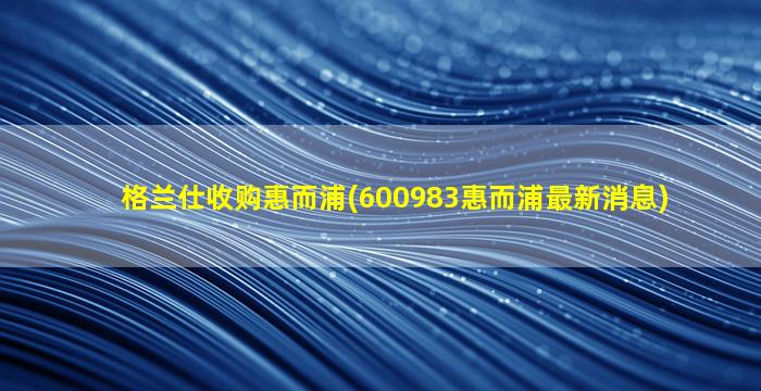 格兰仕收购惠而浦(600983惠而浦最新消息)-图1