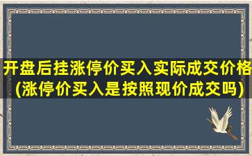 开盘后挂涨停价买入实际成交价格(涨停价买入是按照现价成交吗)-图1