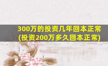 300万的投资几年回本正常(投资200万多久回本正常)-图1