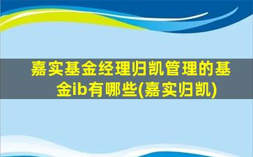 嘉实基金经理归凯管理的基金ib有哪些(嘉实归凯)-图1