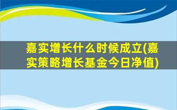 嘉实增长什么时候成立(嘉实策略增长基金今日净值)-图1