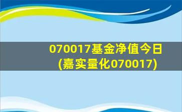 070017基金净值今日(嘉实量化070017)-图1