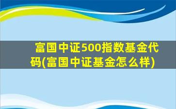 富国中证500指数基金代码(富国中证基金怎么样)-图1